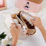 Personalized Cartoon Manicurist Leather Wide Opening Makeup Bag with Name Birthday Opening Gift for Nail Technicians Nail Art Enthusiasts