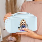 Personalized Cartoon Manicurist Leather Wide Opening Makeup Bag with Name Birthday Opening Gift for Nail Technicians Nail Art Enthusiasts