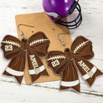 Personalized Creative Football Baseball Softball Sport Bow Acrylic Earrings with Name and Number Game Day Birthday Gift for Ball Sports Lovers