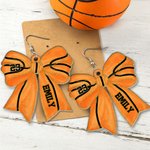 Personalized Creative Football Baseball Softball Sport Bow Acrylic Earrings with Name and Number Game Day Birthday Gift for Ball Sports Lovers