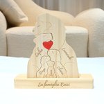 Puzzle in legno personalizzato tema leone che si abbracciano con cuore rosso e 2-7 nomi decor da scrivania festa della mamma regalo per famiglia