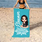 Personalized Cartoon Yoga  Character Oversized Quick Dry Beach Towel with Name Summer Essentials Beach Party Birthday Gift for Yoga Lovers Women Girls