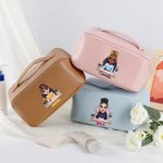 Personalized Cartoon Manicurist Leather Wide Opening Makeup Bag with Name Birthday Opening Gift for Nail Technicians Nail Art Enthusiasts