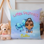 Personalized Colorful Cartoon Princess Coquette Bow Soft Throw Pillow Cover with Name Home Decor Birthday Gift for Kids