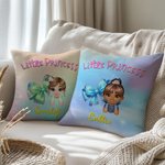 Personalized Colorful Cartoon Princess Coquette Bow Soft Throw Pillow Cover with Name Home Decor Birthday Gift for Kids