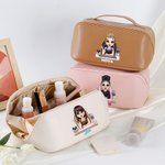 Personalized Cartoon Manicurist Leather Wide Opening Makeup Bag with Name Birthday Opening Gift for Nail Technicians Nail Art Enthusiasts
