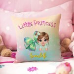 Personalized Colorful Cartoon Princess Coquette Bow Soft Throw Pillow Cover with Name Home Decor Birthday Gift for Kids