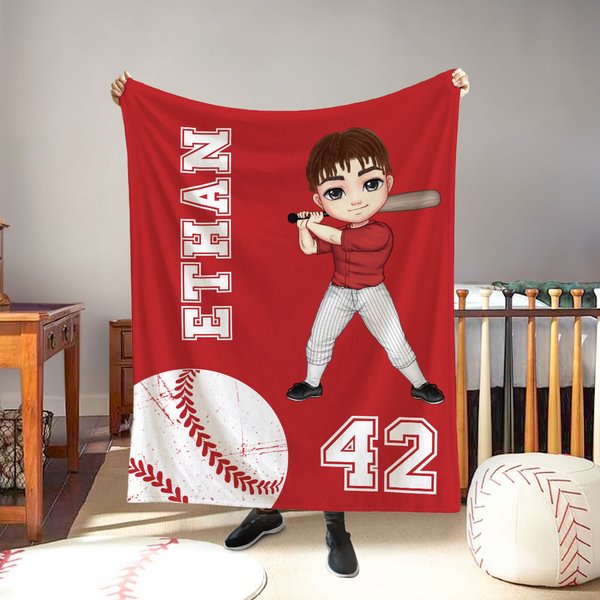 Personalised Multicolour Ball Sports Cartoon Character Soft Throw Blanket with Name and Number Home Decor Game Day Birthday Gift for Ball Lovers