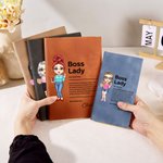 Personalized Cartoon Boss Lady A5 A6 Leather Lined Notebook with Name Birthday Gift for Female Boss Manager