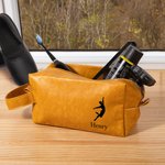 Personalisierte Ballett Silhouette Wasserdichtes Leder Kulturtasche mit Namen und tragbaren Griff Reise Essentials Geburtstag Geschenk für männliche Tanz