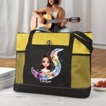 Personalized Watercolor Stave Musical Note Cartoon Character Oxford Tote Bag with Name and Mesh Pocket Birthday Anniversary Gift for Women