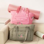 Personalised Floral Bow Multi-compartment Travel Bag with Embroidered Name and Elastic Strap Fitness Accessory Birthday Gift for Women Yoga Lovers
