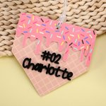 Personalized Melted Ice Cream Waffle Acrylic Ornament with Name and Number Bag Accessories Game Birthday Gift for Baseball Softball Lovers Athletes