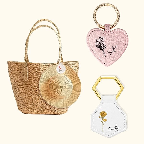 Set di 2 clip per cappello in pelle magnetico personalizzato con fiore di nascita e nome tre forme accessorio da viaggio regalo per lei