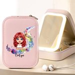 Personalizzato Acquerello Pentagramma Note musicali Personaggio dei cartoni animati Scatola portagioie in pelle con LED Specchio regolabile a tre colori Regalo di compleanno per le donne