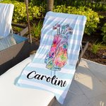 Personalized Golf Bag Stripe Oversized Quick Dry Beach Towel with Name Travel Accessory Birthday Gift for Golf Lover