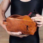 Personalisierte Ballett Silhouette Wasserdichtes Leder Kulturtasche mit Namen und tragbaren Griff Reise Essentials Geburtstag Geschenk für männliche Tanz