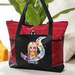 Personalized Watercolor Stave Musical Note Cartoon Character Oxford Tote Bag with Name and Mesh Pocket Birthday Anniversary Gift for Women