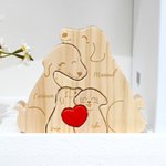 Rompecabezas de madera personalizado con familia de perros abrazando un corazón con nombres decoración de escritorio regalo de cumpleaños para familia