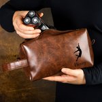 Personalisierte Ballett Silhouette Wasserdichtes Leder Kulturtasche mit Namen und tragbaren Griff Reise Essentials Geburtstag Geschenk für männliche Tanz