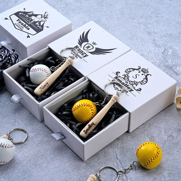 Personalized Mini Baseball Softball Keychain Set with Name and Box Wedding Party Thank You Gift for Groomsmen Ball Game Lovers