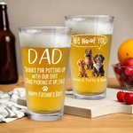 Gepersonaliseerd We Woof You 3D Cartoon 1-6 Honden 16 oz Helder Bierglas met Naam en Tekst Vaderdag Verjaardagscadeau voor Hond Pap Mam Hondenliefhebber