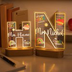 Personalisierte Difference Maker Apple Pencil Initial LED Nachtlicht mit Namen und hölzerne Basis Teacher's Day Wertschätzung Geburtstagsgeschenk für Lehrer