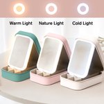 Personalizzato Acquerello Pentagramma Note musicali Personaggio dei cartoni animati Scatola portagioie in pelle con LED Specchio regolabile a tre colori Regalo di compleanno per le donne