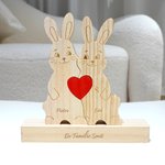 Gepersonaliseerde Houten Konijn Familie Rode Hart Puzzel met 2-5 Namen en Tekst Woondecoratie Verjaardag Jubileum Cadeau voor Familie