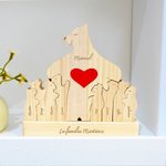Rompecabezas de madera personalizado con familia de ositos abrazados con base y nombres decoración para escritorio regalo de aniversario para familia