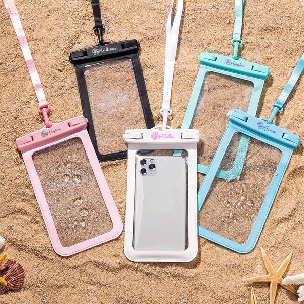 Personlig Line Style Birth Flower Vattentät Clear Phone Pouch med namn och nyckelband Födelsedag Sommarsemester Present för familjen Vattensportälskare