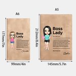 Personalized Cartoon Boss Lady A5 A6 Leather Lined Notebook with Name Birthday Gift for Female Boss Manager