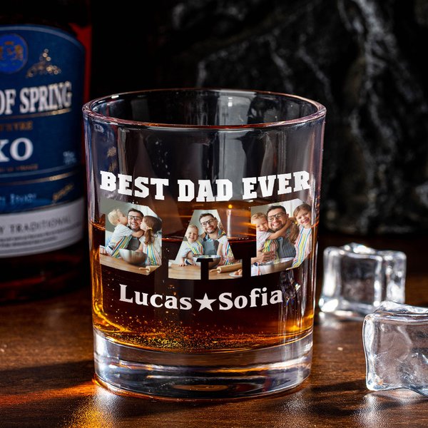 Personlige bilder 10 oz gammeldags steinwhiskeyglass med 1-12 navn farsdag bursdagsgave til menn