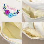Personalised Floral Bow Multi-compartment Travel Bag with Embroidered Name and Elastic Strap Fitness Accessory Birthday Gift for Women Yoga Lovers