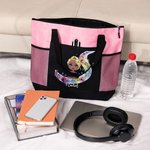 Personalized Watercolor Stave Musical Note Cartoon Character Oxford Tote Bag with Name and Mesh Pocket Birthday Anniversary Gift for Women