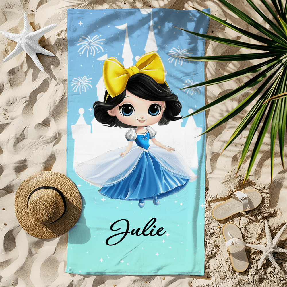 Personalized Cartoon Fairytale Princess Beach Towel, Quick Dry Microfiber Bath Towel, Vacation/Beach/Pool Party Favor, Gift for Girls/Her