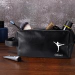 Personalisierte Ballett Silhouette Wasserdichtes Leder Kulturtasche mit Namen und tragbaren Griff Reise Essentials Geburtstag Geschenk für männliche Tanz