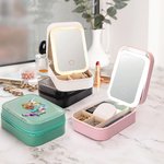 Personalizzato Acquerello Pentagramma Note musicali Personaggio dei cartoni animati Scatola portagioie in pelle con LED Specchio regolabile a tre colori Regalo di compleanno per le donne