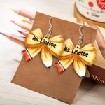 Personalized Multicolor Pencil Bow Shape Earrings with Name Appreciation Teacher's Day Gift for Teachers Educators