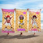 Personalisierte Ice Cream Drip Sport Cartoon anfängliche schnell trocknen überdimensioniert Strand Handtuch mit Namen Nummer Strand Party Geburtstagsgeschenk für Baseball Fußball-Liebhaber