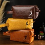 Personalisierte Ballett Silhouette Wasserdichtes Leder Kulturtasche mit Namen und tragbaren Griff Reise Essentials Geburtstag Geschenk für männliche Tanz