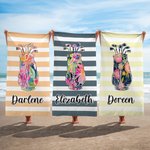 Personalized Golf Bag Stripe Oversized Quick Dry Beach Towel with Name Travel Accessory Birthday Gift for Golf Lover