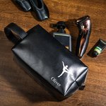 Personalisierte Ballett Silhouette Wasserdichtes Leder Kulturtasche mit Namen und tragbaren Griff Reise Essentials Geburtstag Geschenk für männliche Tanz