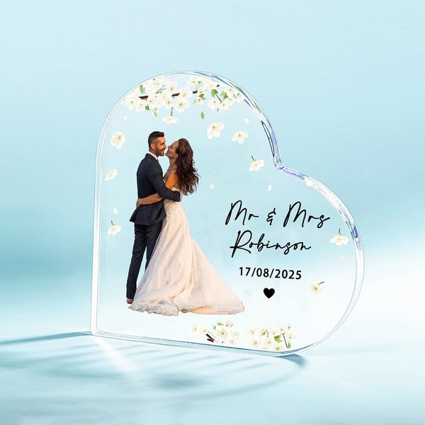 Plaque Acrylique Personnalisée en forme de Coeur avec Nom Date Décoration Maison Anniversaire de Mariage Cadeau pour Jeunes Mariés