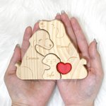 Rompecabezas de madera personalizado con familia de perros abrazando un corazón con nombres decoración de escritorio regalo de cumpleaños para familia