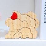 Rompecabezas de madera personalizado con familia de elefantes con corazón y nombres decoración de escritorio regalo del Día de la Madre para familia