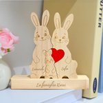 Puzzle in legno personalizzato tema famiglia di conigli con cuore rosso e 2-5 nomi decor da scrivania regalo di compleanno e anniversario per famiglia