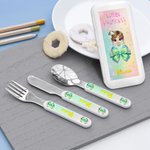 Personalisierte Cartoon kleine Prinzessin Bogen Food-safe Edelstahl Kid's Gabel Löffel Messer 3 Stück Besteck Set mit Namen und Fall Geburtstagsgeschenk für Mädchen