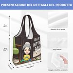 Borsa tote grande riutilizzabile personalizzata con personaggio in stile cartone animato regalo di festa della mamma per amanti di lavoro a maglia