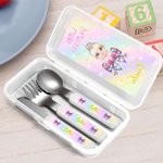 Personalisierte Cartoon kleine Prinzessin Bogen Food-safe Edelstahl Kid's Gabel Löffel Messer 3 Stück Besteck Set mit Namen und Fall Geburtstagsgeschenk für Mädchen